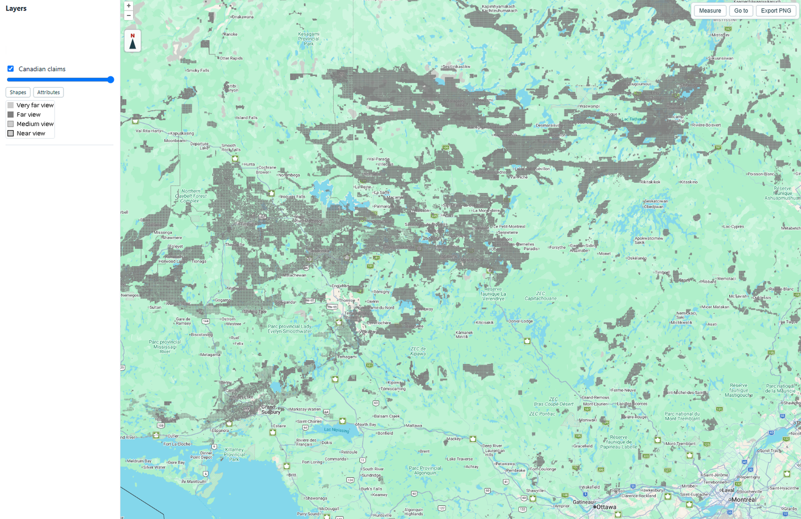 The DigiGeoData viewer open on a dense claim area, in a browser window — nothing installed.