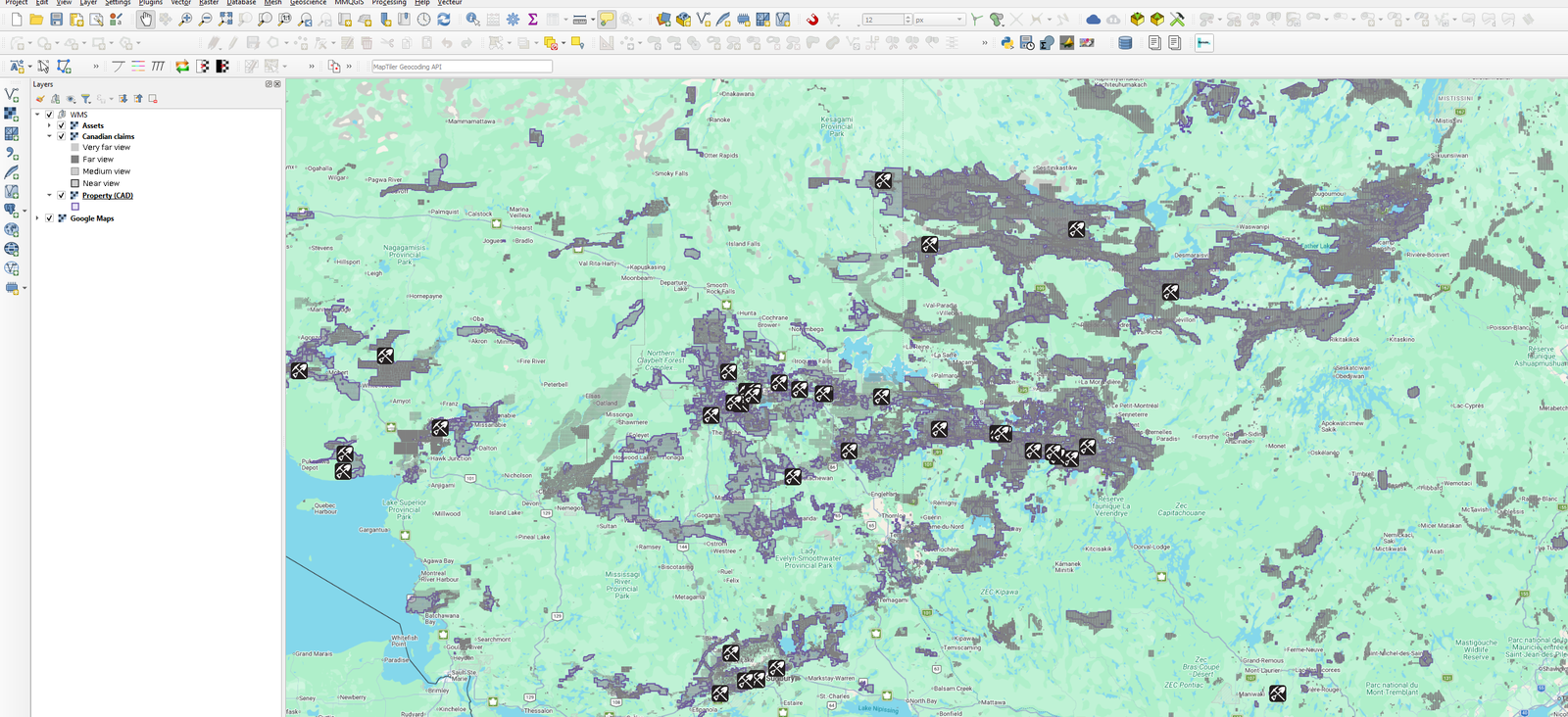 The same data drawn inside QGIS over a WMS connection.